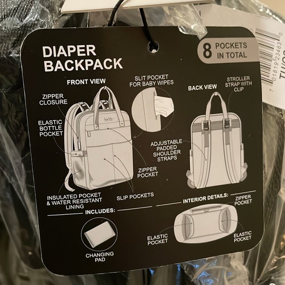 NEW Nicole Miller Black Diaper Bag Backpack - Picture 7 of 7